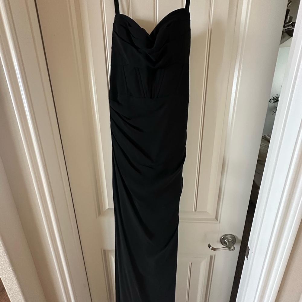 Azazie x Kendall & Kylie Black Sheath Pleated Chiffon Dress